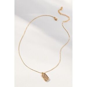 NEW Anthropologie Love Dog Tag Necklace 14K Gold Plated Adjustable Chain